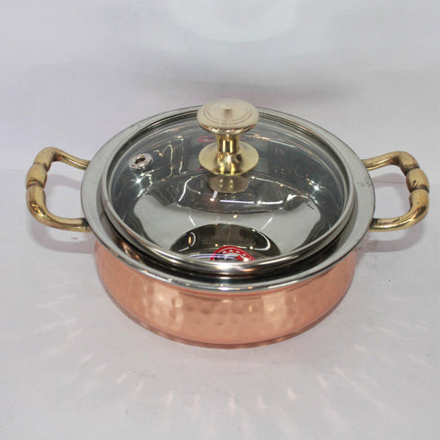 Steel Copper Kadai With Glass Cover 502g (Pack of 4)