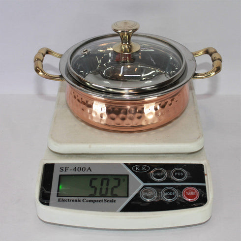 Steel Copper Kadai With Glass Cover 502g (Pack of 4)