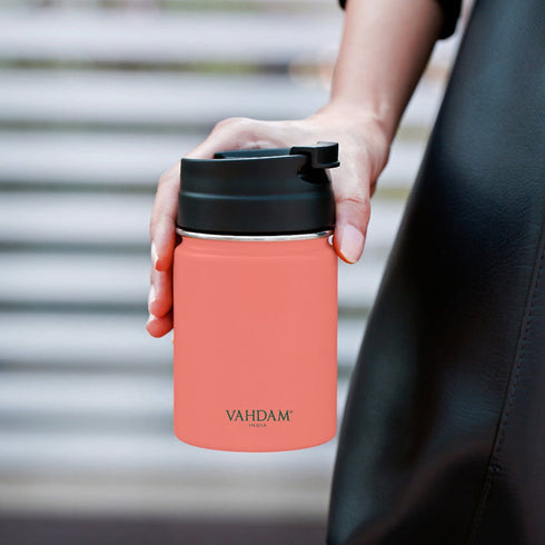 Vahdam Tea Vitality Flip Bottle Insulated Coral