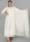 Miravan Womens Floral Embroidered Thread Work Cream Chikankari Anarkali Kurta With Cotton Dupatta