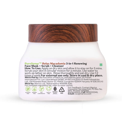 PureSense Macadamia 3 in 1 Renewing Face Mask, Scrub & Cleanser | From the makers of Parachute Advansed
