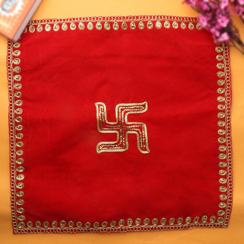 Swastik Red Velvet Puja Aasan