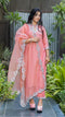 Kzari Peach Mirror Embroidery Kurta