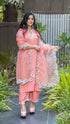 Kzari Peach Mirror Embroidery Kurta