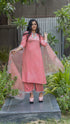 Kzari Peach Mirror Embroidery Kurta