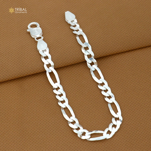Vintage design solid 925sterling silver Figaro link chain bracelet excellent gifting unisex jewelry sbr791