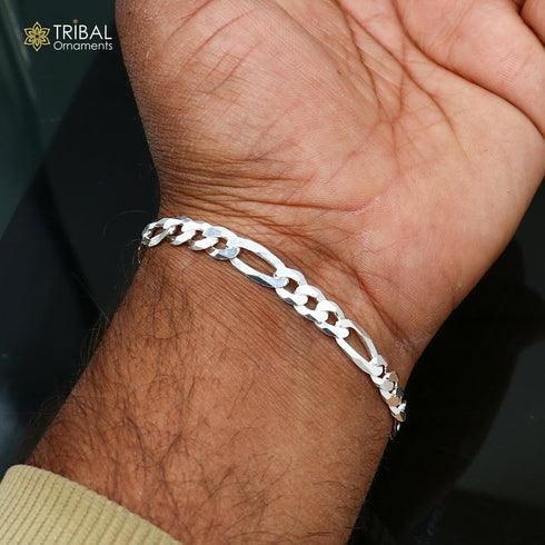 Vintage design solid 925sterling silver Figaro link chain bracelet excellent gifting unisex jewelry sbr791
