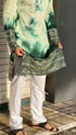 Kzari Handcrafted Green Tie & Dye Kurta with Exquisite Borders