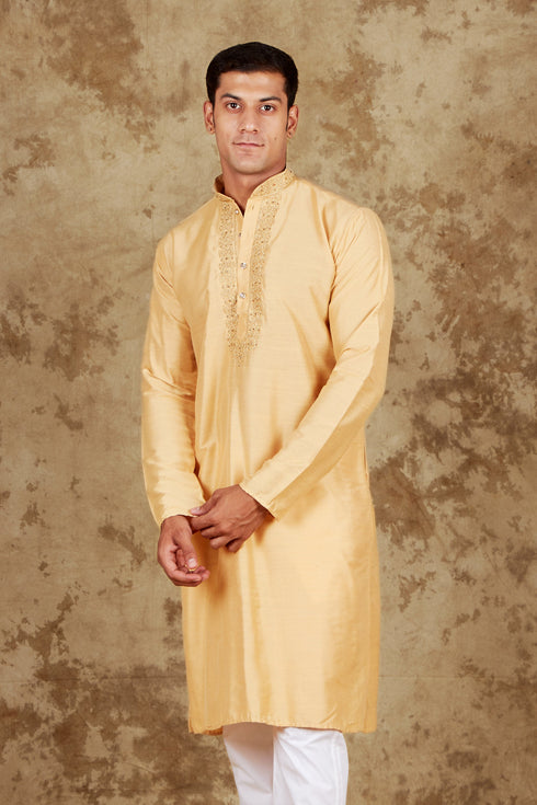 Veshbhoshaa Bluesaanchi Royal Elegance Bisque Handloom Embroidery Kurta Set