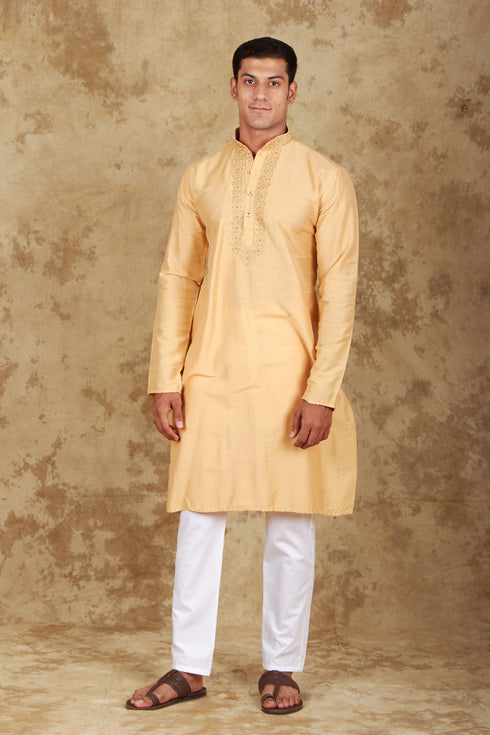 Veshbhoshaa Bluesaanchi Royal Elegance Bisque Handloom Embroidery Kurta Set