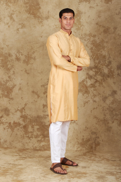 Veshbhoshaa Bluesaanchi Royal Elegance Bisque Handloom Embroidery Kurta Set