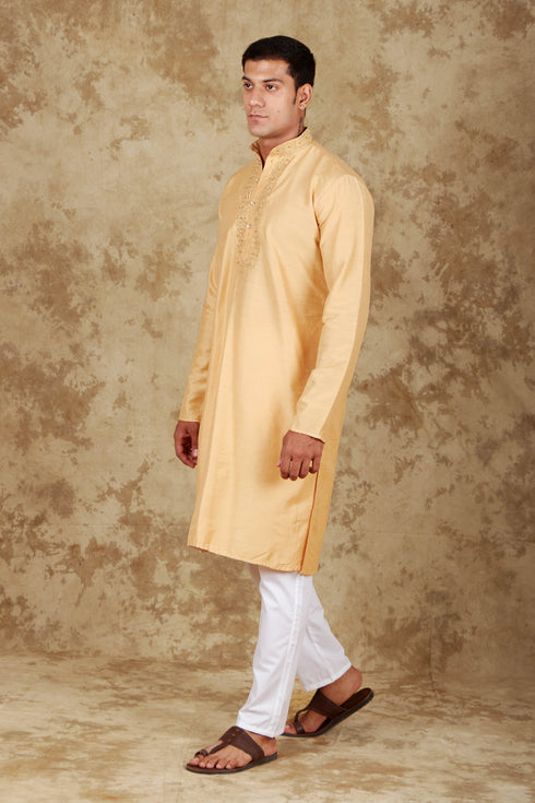 Veshbhoshaa Bluesaanchi Royal Elegance Bisque Handloom Embroidery Kurta Set