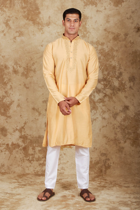 Veshbhoshaa Bluesaanchi Royal Elegance Bisque Handloom Embroidery Kurta Set