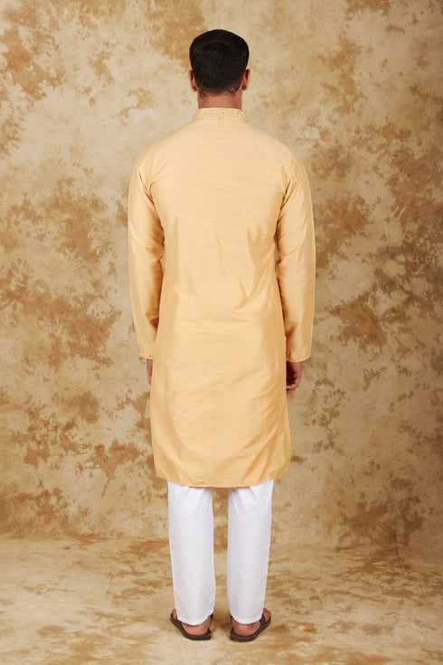 Veshbhoshaa Bluesaanchi Royal Elegance Bisque Handloom Embroidery Kurta Set
