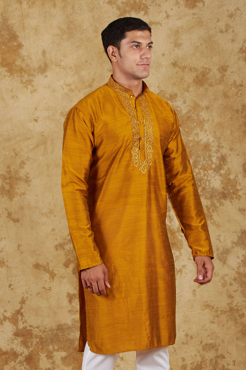 Veshbhoshaa Bluesaanchi Royal Elegance Bronze Handloom Embroidery Kurta Set