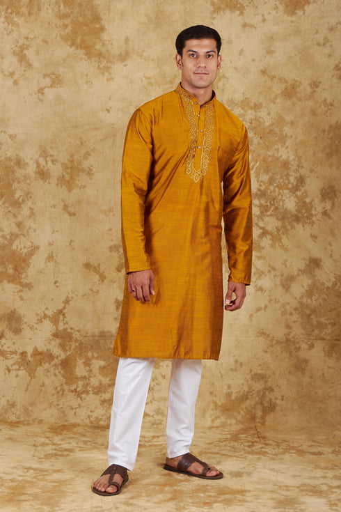 Veshbhoshaa Bluesaanchi Royal Elegance Bronze Handloom Embroidery Kurta Set