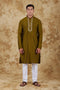 Veshbhoshaa Bluesaanchi Royal Elegance Field Drab Handloom Embroidery Kurta Set