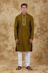 Veshbhoshaa Bluesaanchi Royal Elegance Field Drab Handloom Embroidery Kurta Set