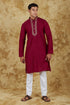 Veshbhoshaa Bluesaanchi Royal Elegance Crimson Handloom Embroidery Kurta Set