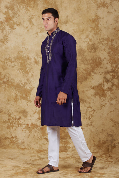 Veshbhoshaa Bluesaanchi Royal Elegance Space Blue Handloom Embroidery Kurta Set