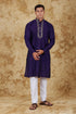 Veshbhoshaa Bluesaanchi Royal Elegance Space Blue Handloom Embroidery Kurta Set