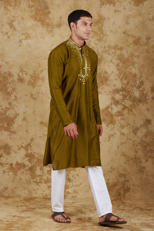 Veshbhoshaa Bluesaanchi Mirror Magic Field Drab Men'S Kurta Set