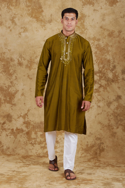 Veshbhoshaa Bluesaanchi Mirror Magic Field Drab Men'S Kurta Set