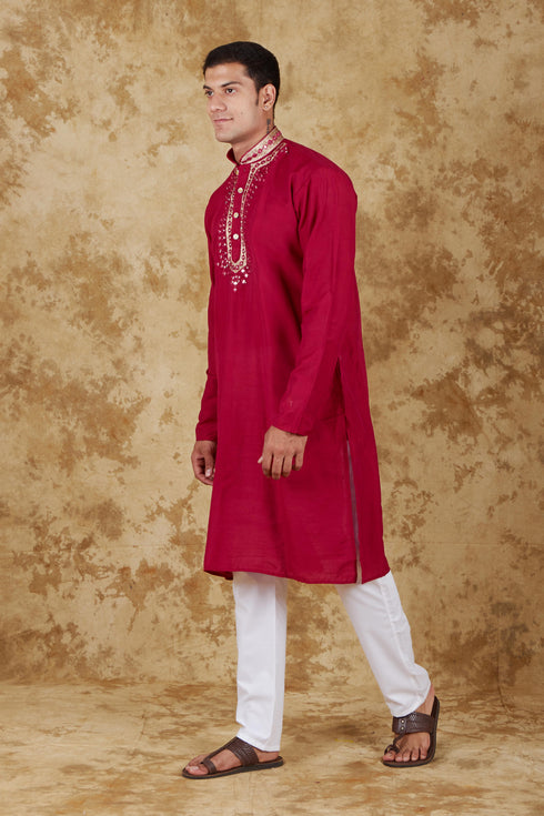 Veshbhoshaa Bluesaanchi Mirror Magic Red Men'S Kurta Set