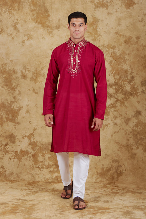 Veshbhoshaa Bluesaanchi Mirror Magic Red Men'S Kurta Set