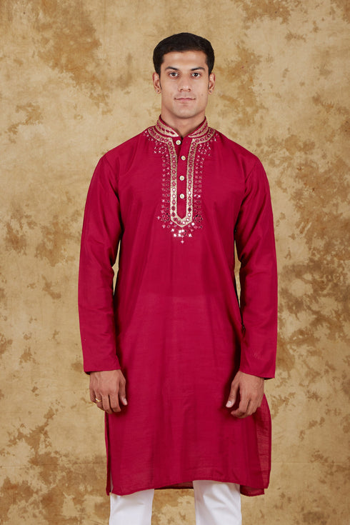 Veshbhoshaa Bluesaanchi Mirror Magic Red Men'S Kurta Set