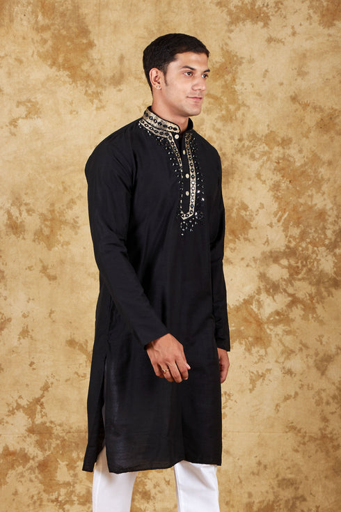 Veshbhoshaa Bluesaanchi Mirror Magic Black Men'S Kurta Set