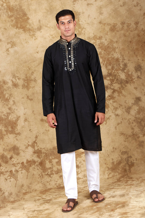 Veshbhoshaa Bluesaanchi Mirror Magic Black Men'S Kurta Set