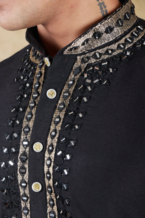 Veshbhoshaa Bluesaanchi Mirror Magic Black Men'S Kurta Set