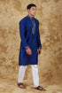 Veshbhoshaa Bluesaanchi Sunshine: Handwoven Embroidered Kurta Set Dark Blue