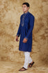 Veshbhoshaa Bluesaanchi Sunshine: Handwoven Embroidered Kurta Set Dark Blue