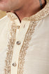 Veshbhoshaa Bluesaanchi Chandery Silk Light Khaki Embroidered Kurta Set