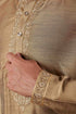 Veshbhoshaa Bluesaanchi Sunshine: Handwoven Embroidered Kurta Set Raw Umber