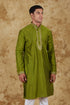 Veshbhoshaa Bluesaanchi Sunshine: Handwoven Embroidered Kurta Set Royal Green