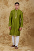 Veshbhoshaa Bluesaanchi Sunshine: Handwoven Embroidered Kurta Set Royal Green