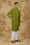 Veshbhoshaa Bluesaanchi Sunshine: Handwoven Embroidered Kurta Set Royal Green