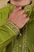 Veshbhoshaa Bluesaanchi Sunshine: Handwoven Embroidered Kurta Set Royal Green