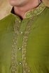 Veshbhoshaa Bluesaanchi Sunshine: Handwoven Embroidered Kurta Set Royal Green