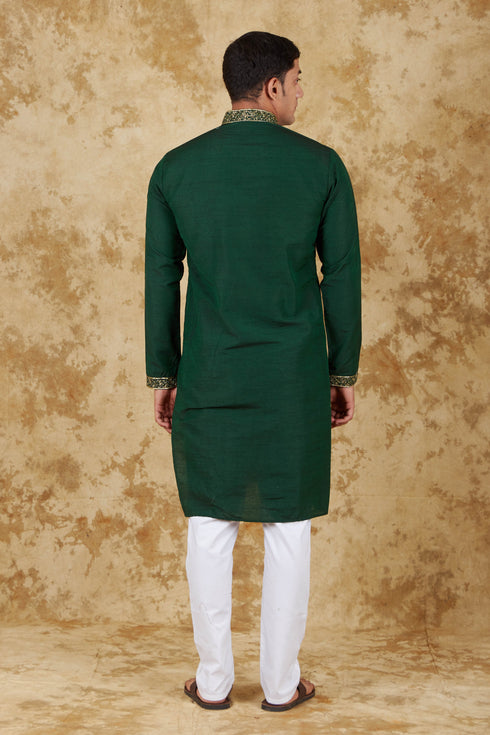Veshbhoshaa Bluesaanchi Sunshine: Handwoven Embroidered Kurta Set Castleton Green