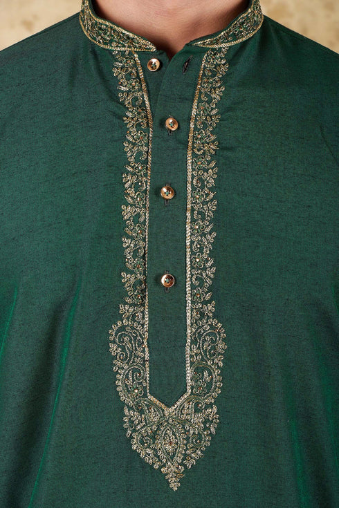 Veshbhoshaa Bluesaanchi Sunshine: Handwoven Embroidered Kurta Set Castleton Green