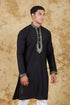 Veshbhoshaa Bluesaanchi Sunshine: Handwoven Embroidered Kurta Set Royal Black