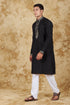 Veshbhoshaa Bluesaanchi Sunshine: Handwoven Embroidered Kurta Set Royal Black
