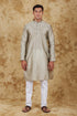 Veshbhoshaa Bluesaanchi Banarsi Silk Silver Kurta Set