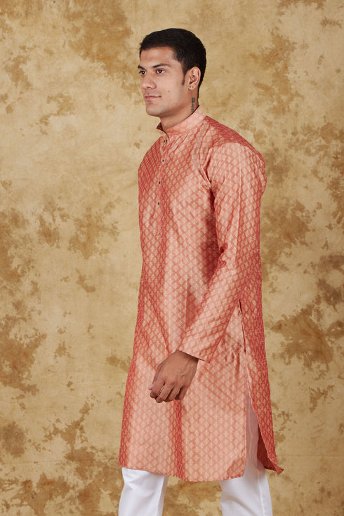 Veshbhoshaa Bluesaanchi Banarsi Silk Salmon Kurta Set