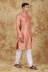 Veshbhoshaa Bluesaanchi Banarsi Silk Salmon Kurta Set