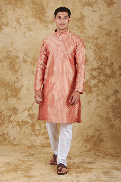 Veshbhoshaa Bluesaanchi Banarsi Silk Salmon Kurta Set